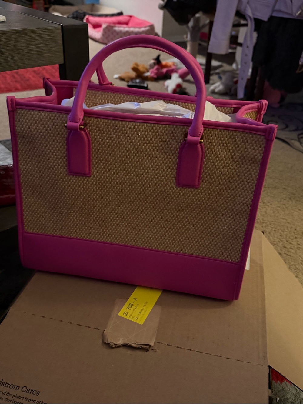 Pink Straw-Trim Tote - Picture 9 of 15